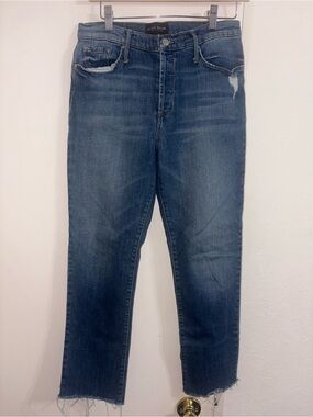 Black Orchid Distressed Cropped Straight Jeans - Dark Blue